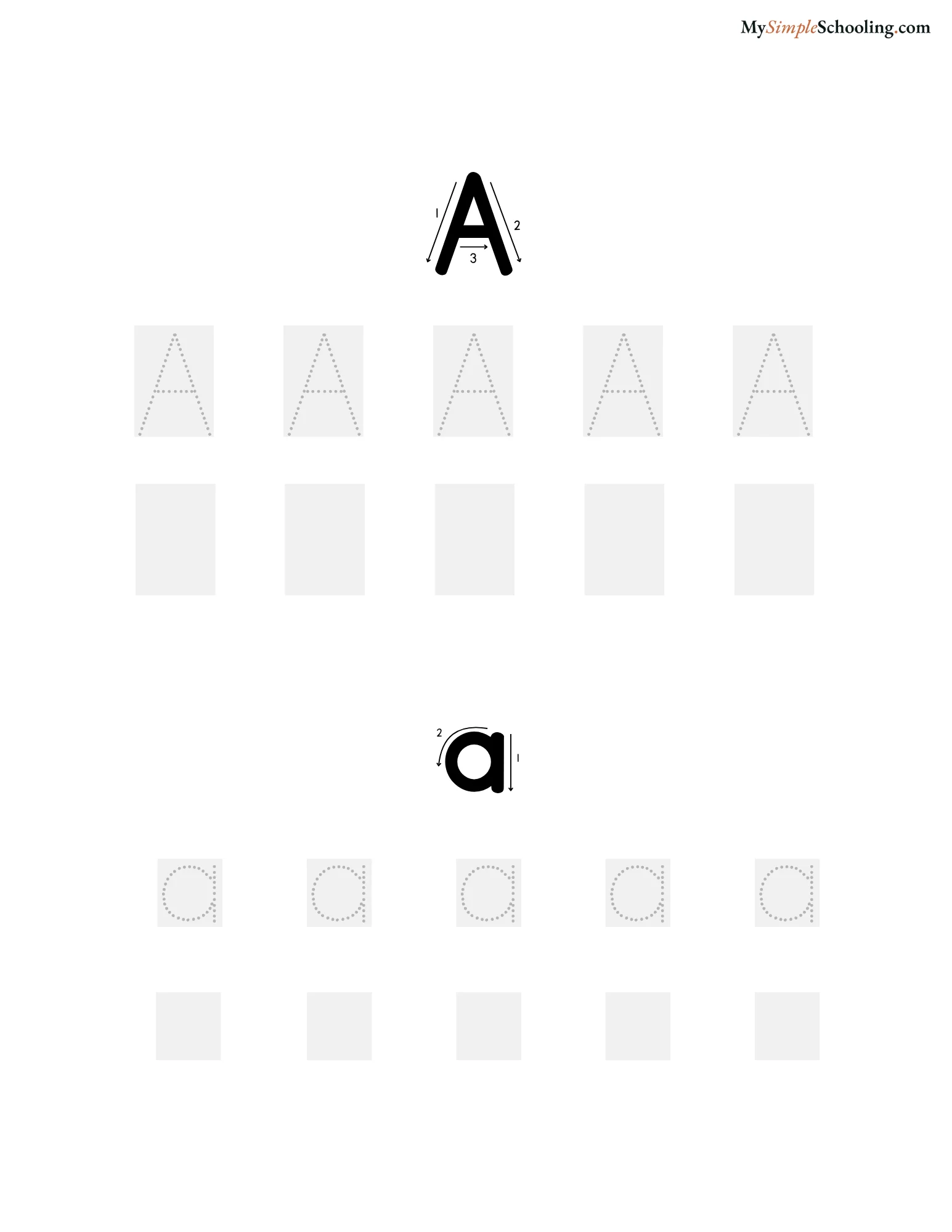 Level 2 sheet with guide boxes and dotted examples