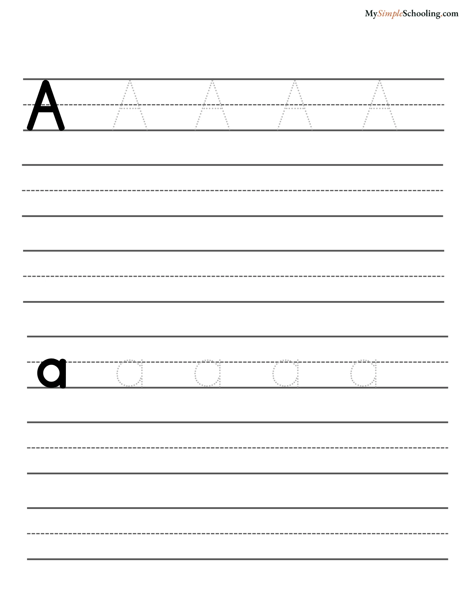 Level 3 sheet with handwriting lines and a dotted example